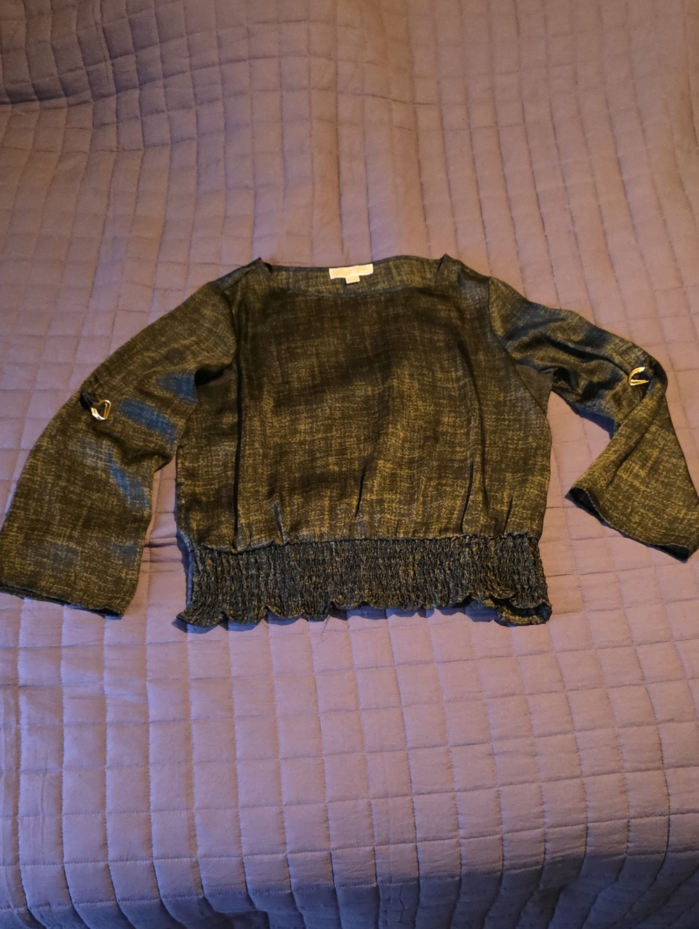 MICHAEL Michael Kors Black and Olive Crew Neck Knit Top